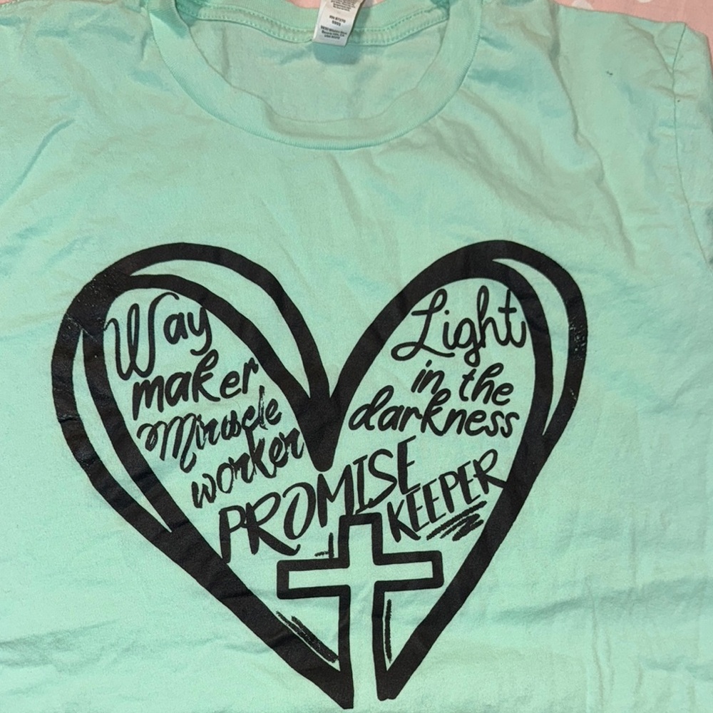 Mint Green Graphic Tee with Heart Design